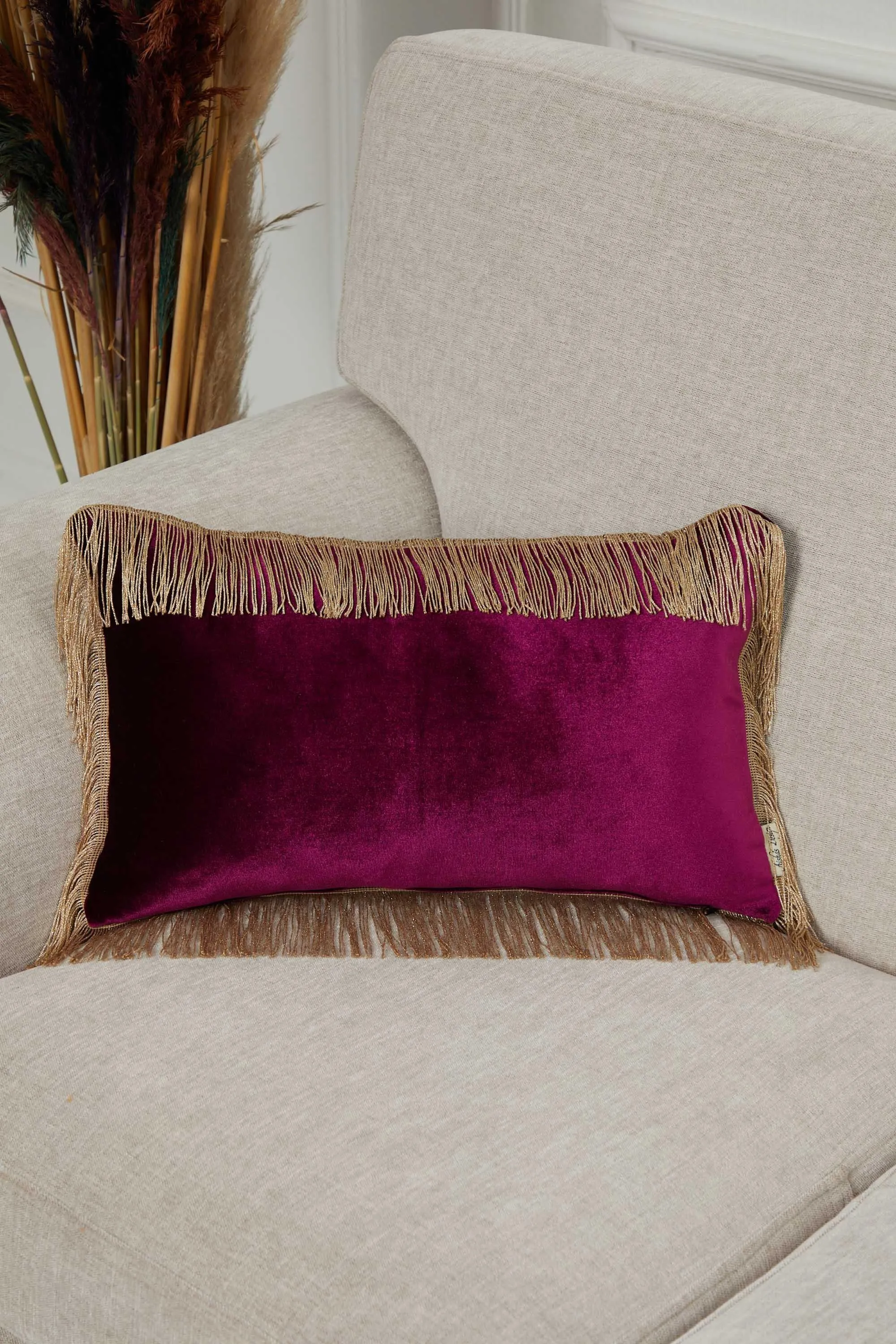 20x12 Quilted Velvet Long Fringes Throw Pillow Cover, Large Decorative Pillow Cover for Housewarming Gift, Modern Fringe Lumbar Pillow,K-354