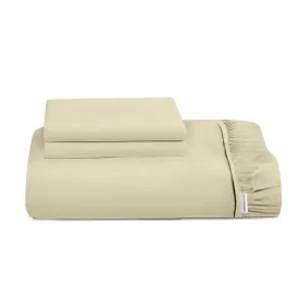 3 Piece Fitted Sheet Set Super Soft Beige King Size 180x200 25cm with 2 Pillow Case