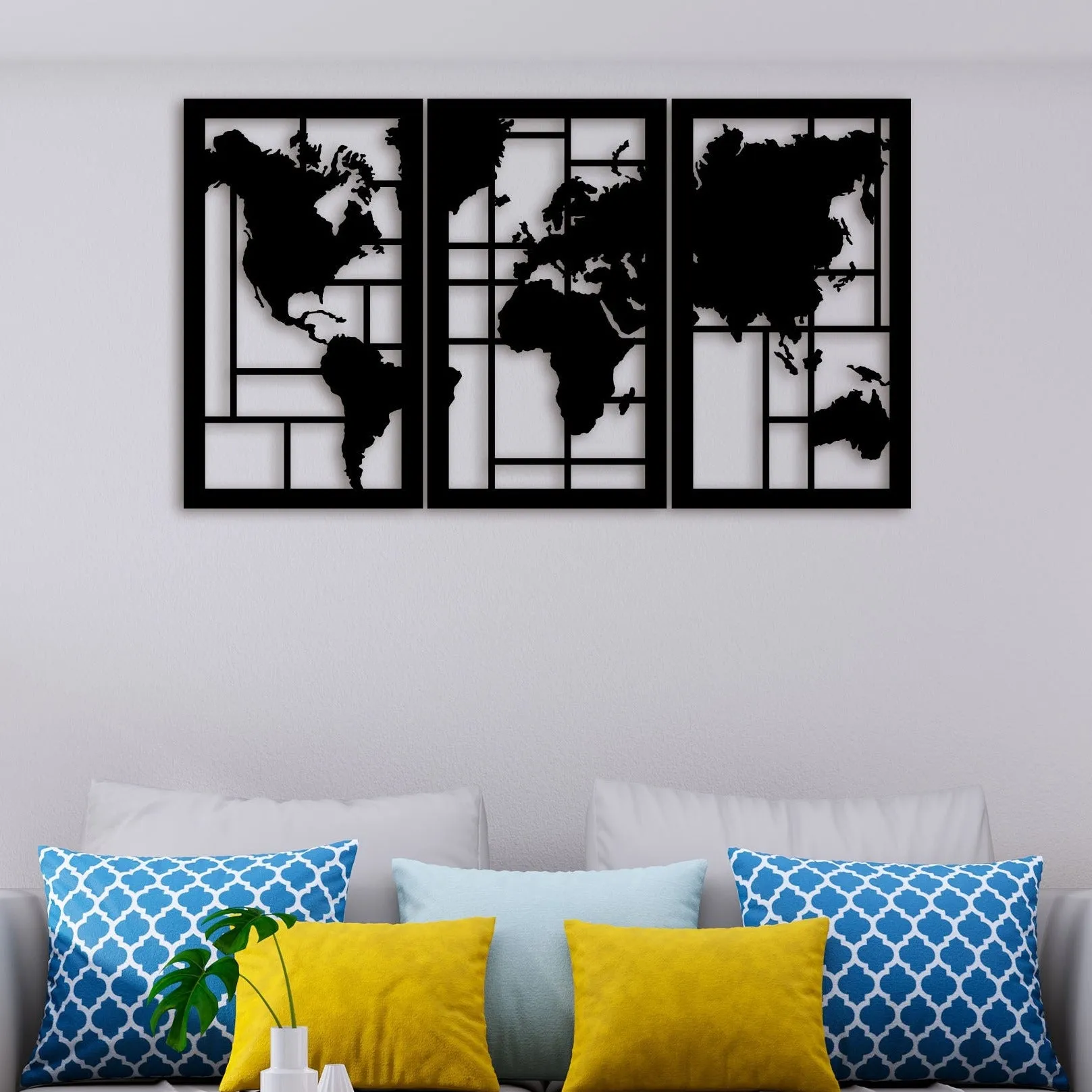 3 Piece Map Metal Wall Art