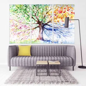 4 seasons tree wall art Four season tree Large canvas art canvas painting Multi panel wall art Extra large wall art