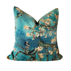 ALMOND BLOSSOM VELVET CUSHION, BLUE