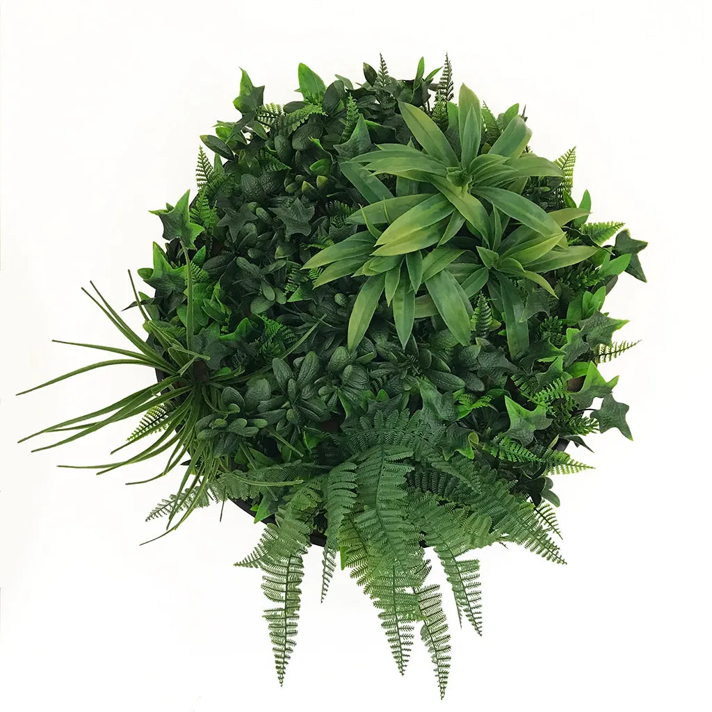 Artificial green foliage wall circular art panel MDF 50 cm black