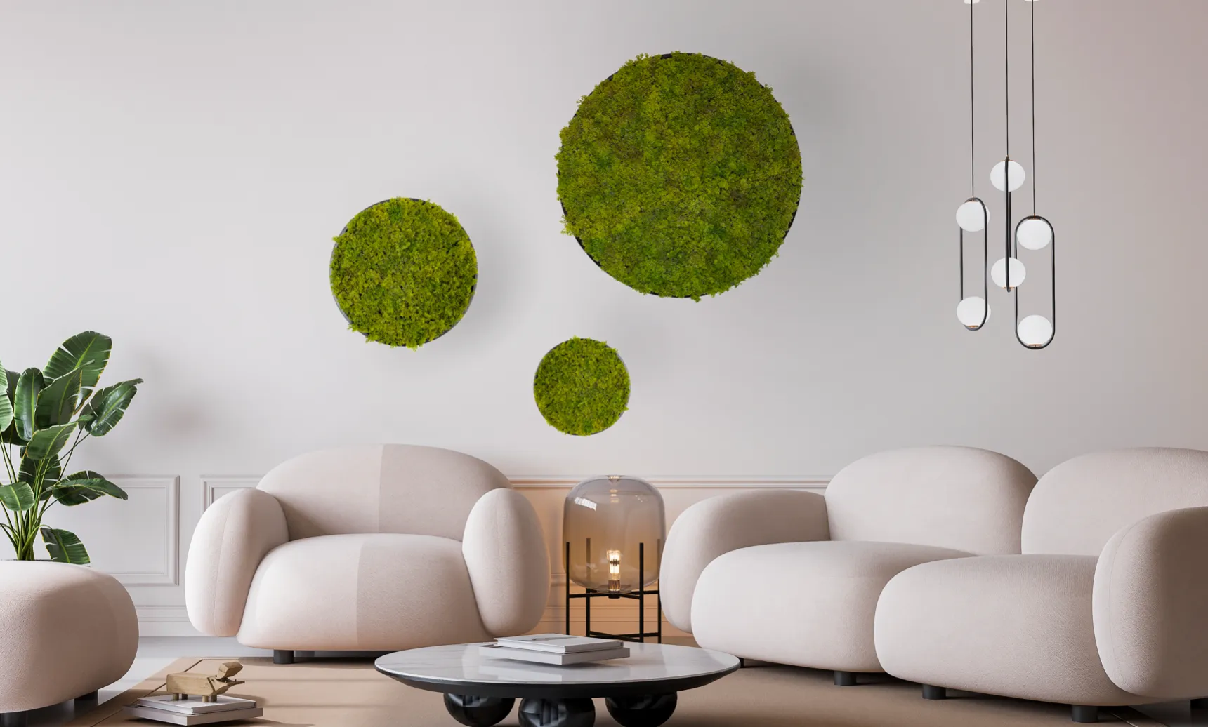 Artificial Reindeer moss wall circular art panel MDF Black - 80cm