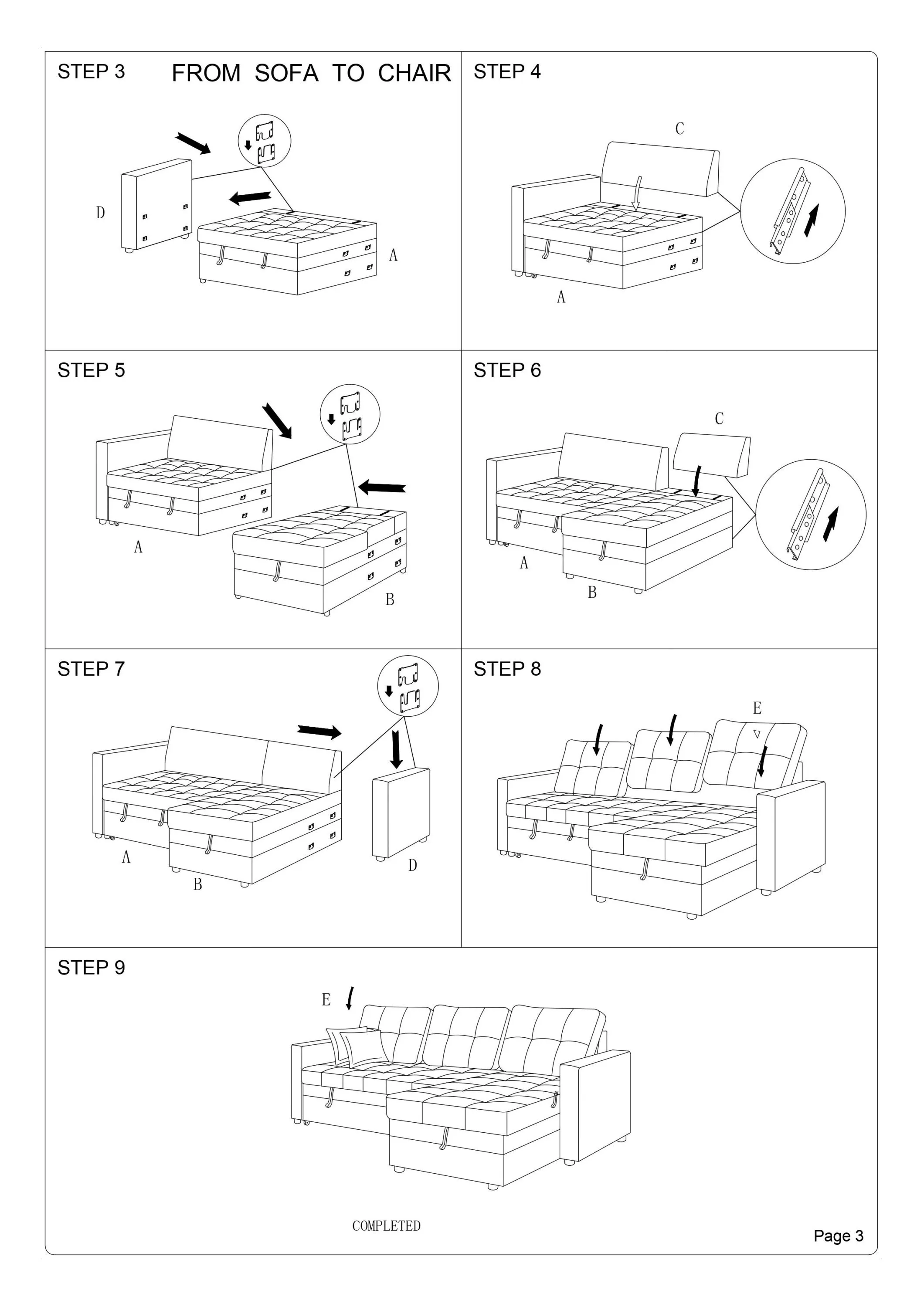 Ash Black Convertible Sectional Pull Out Bed Sofa Chaise Reversible Storage Chaise Polyfiber Tufted Couch Lounge