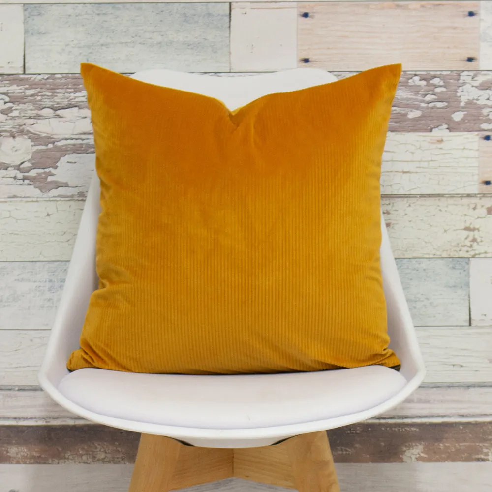 Aurora Ribbed Velvet Cushion Ochre Yellow