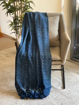 Blue Indigo Throw Blanket, Mud Cloth Throw for Couch, Indigo Throw Blanket with Tassels, Block Print Throw, Boho Home Decor, Gift for Her