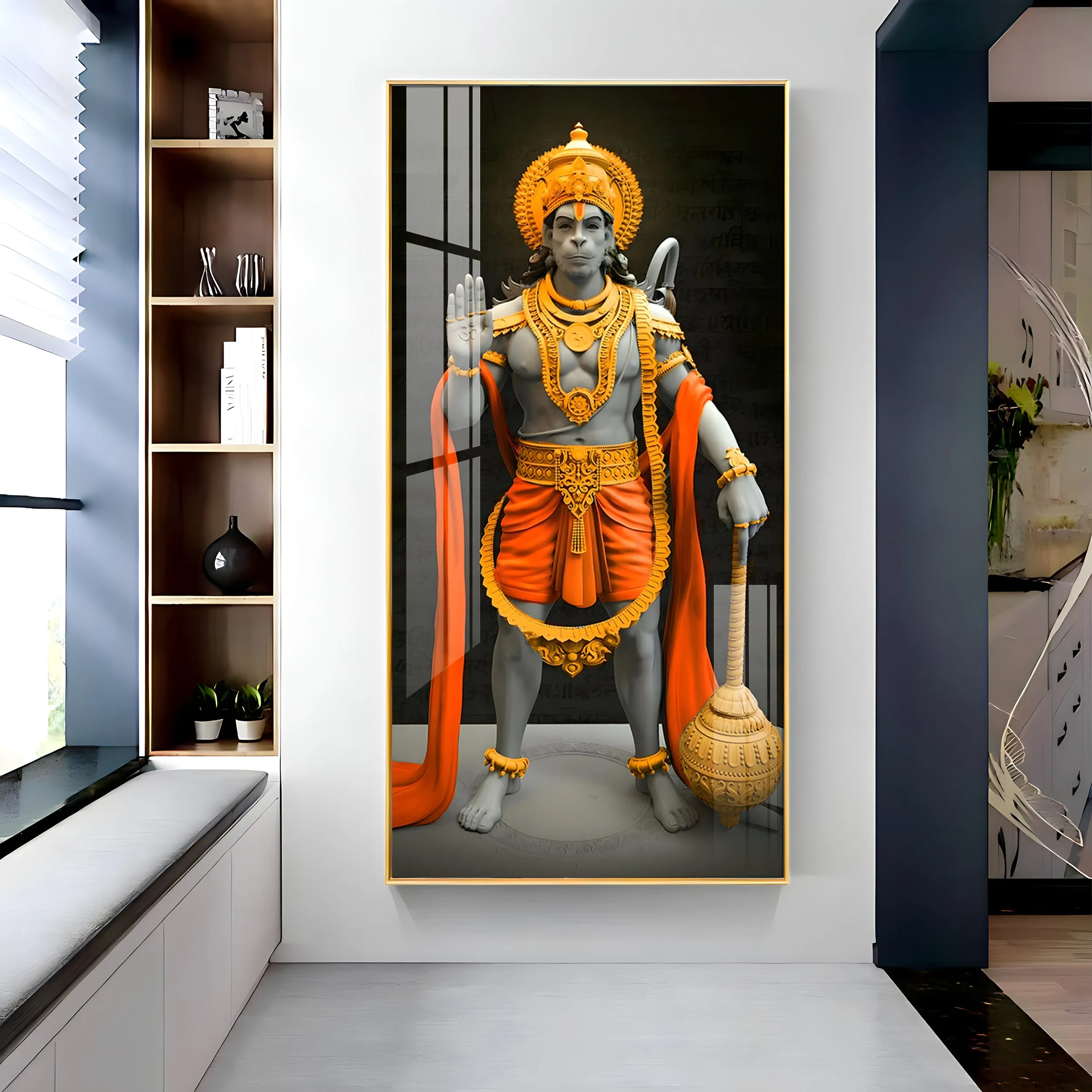 Cheeranjivi Hanuman Premium Acrylic Vertical Wall Art