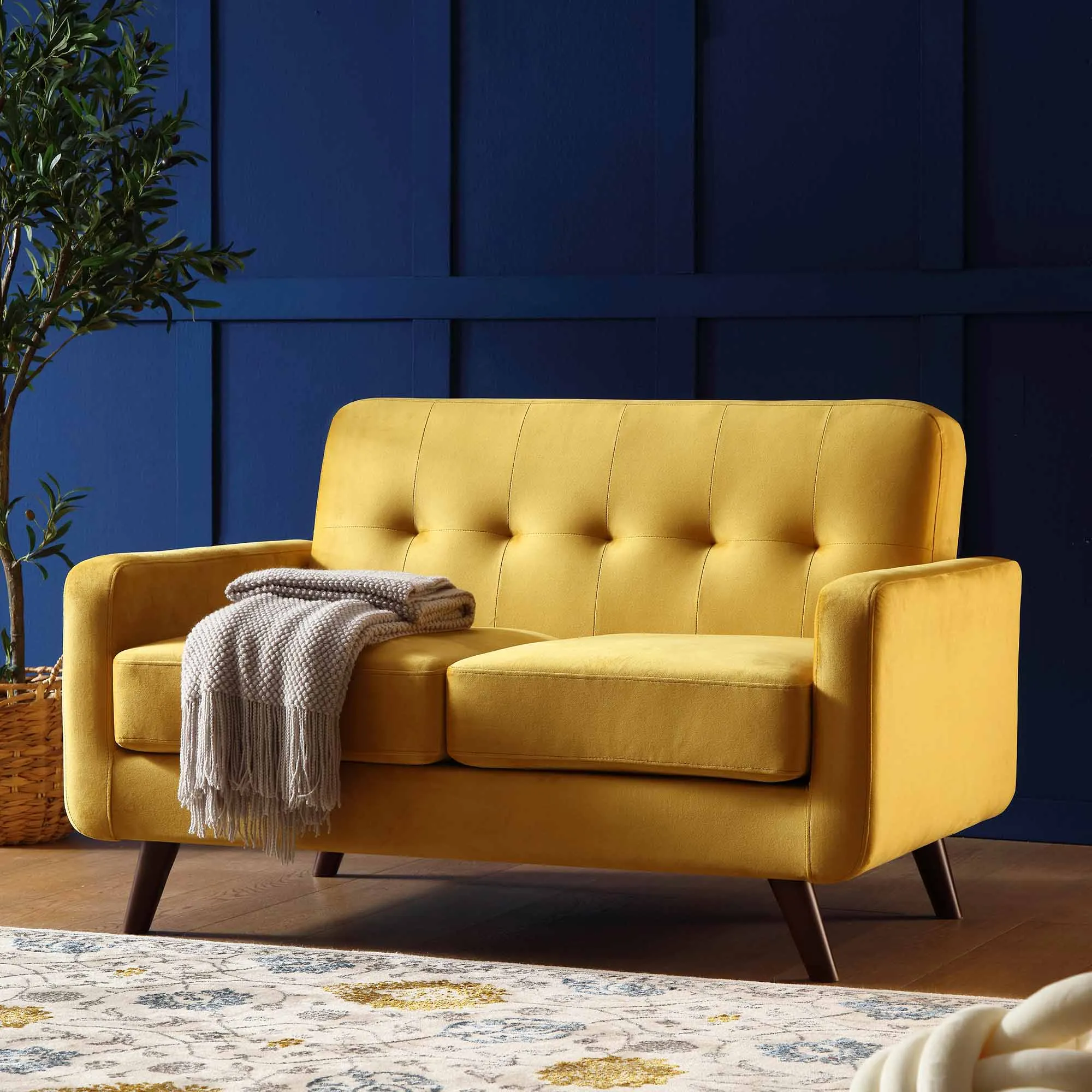 Clarence 2-Seater Sofa in Mustard Yellow Velvet