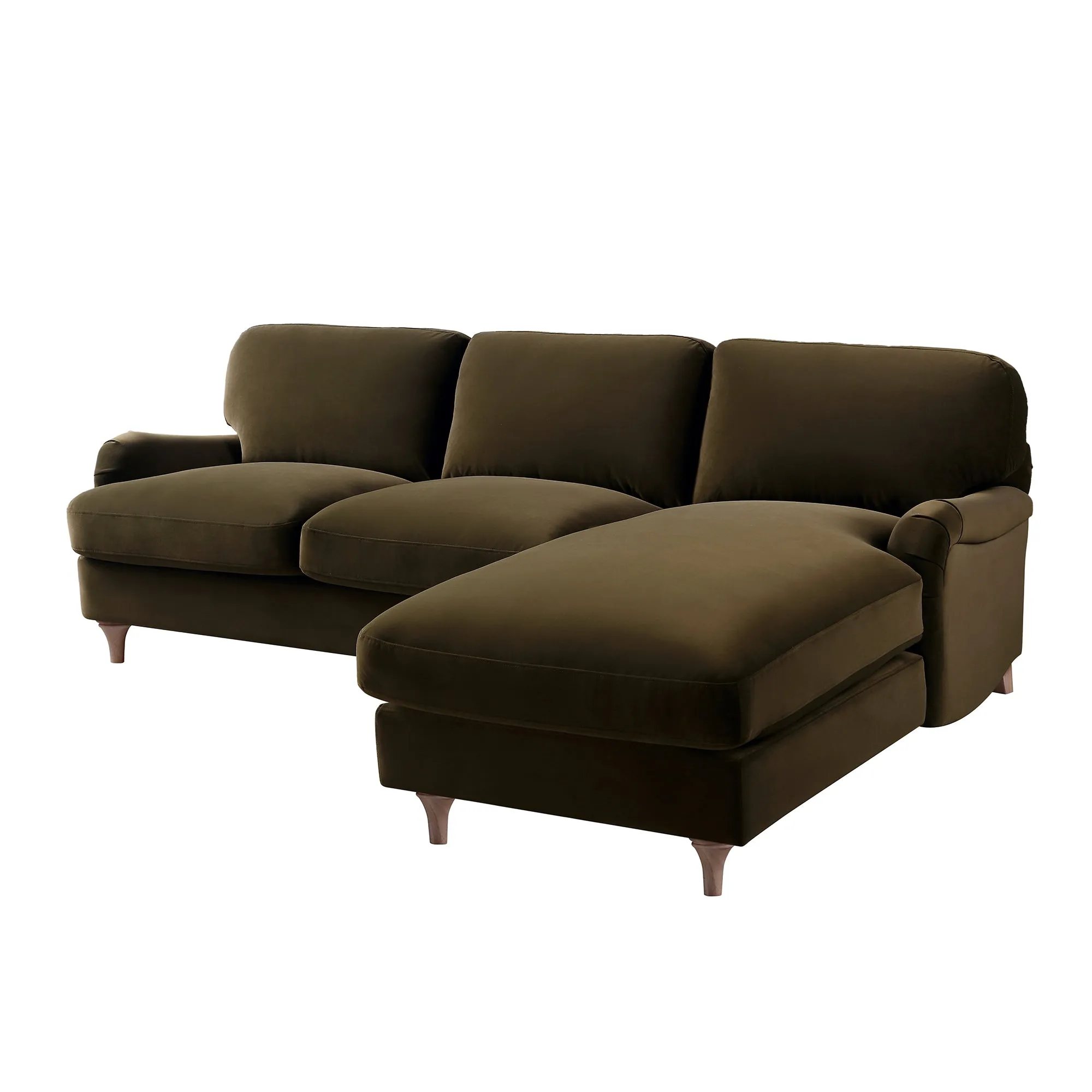 Daphnis Seaweed Velvet Sofa, Grande Chaise Sofa Right Hand