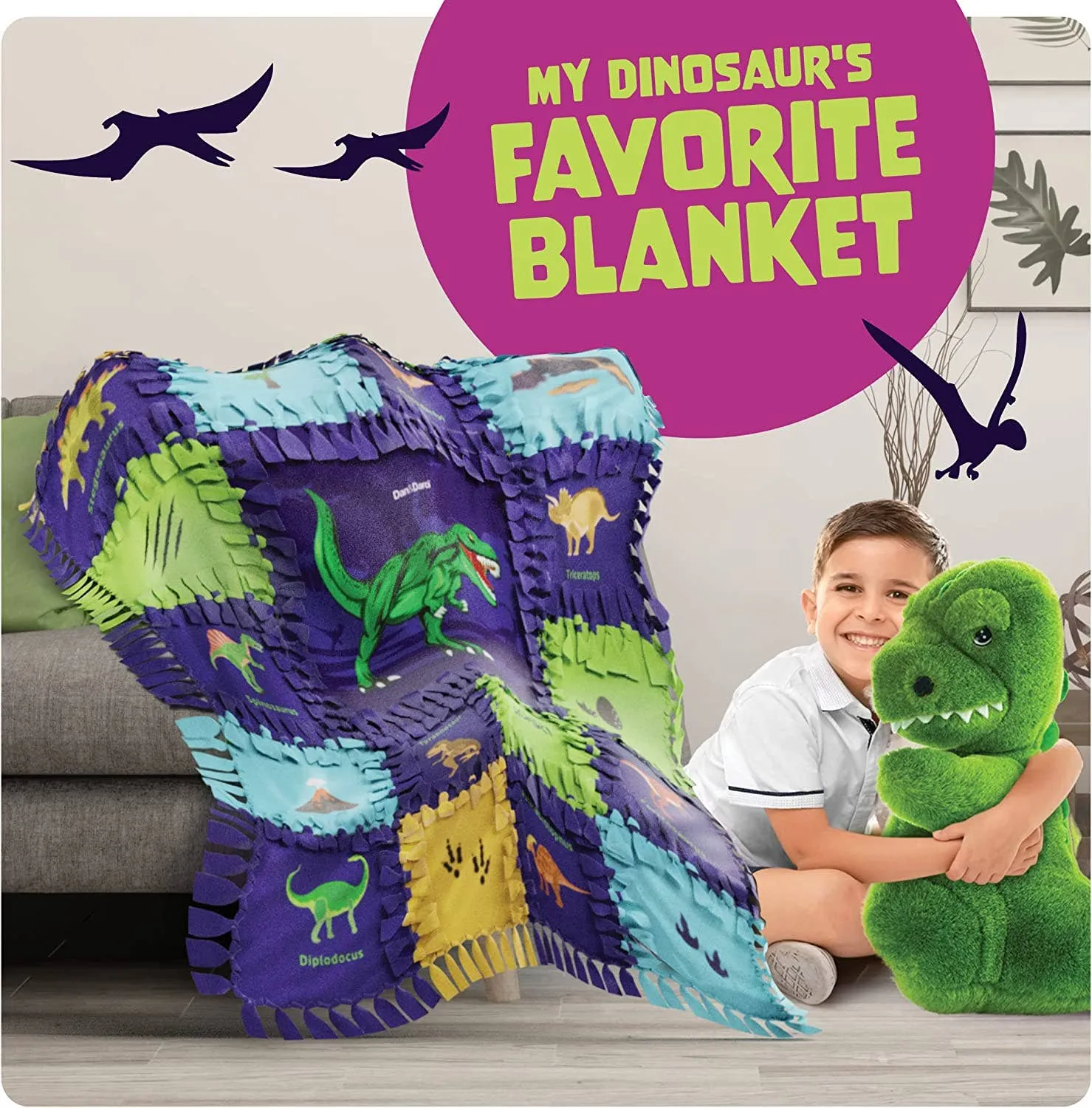 Dinosaur Tuck N' Tie Fleece Blanket Kit - DIY Crafts for Kid