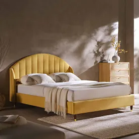 Eleanor Sunflower Yellow Fabric Upholstered Bed Frame with Domed Headboard