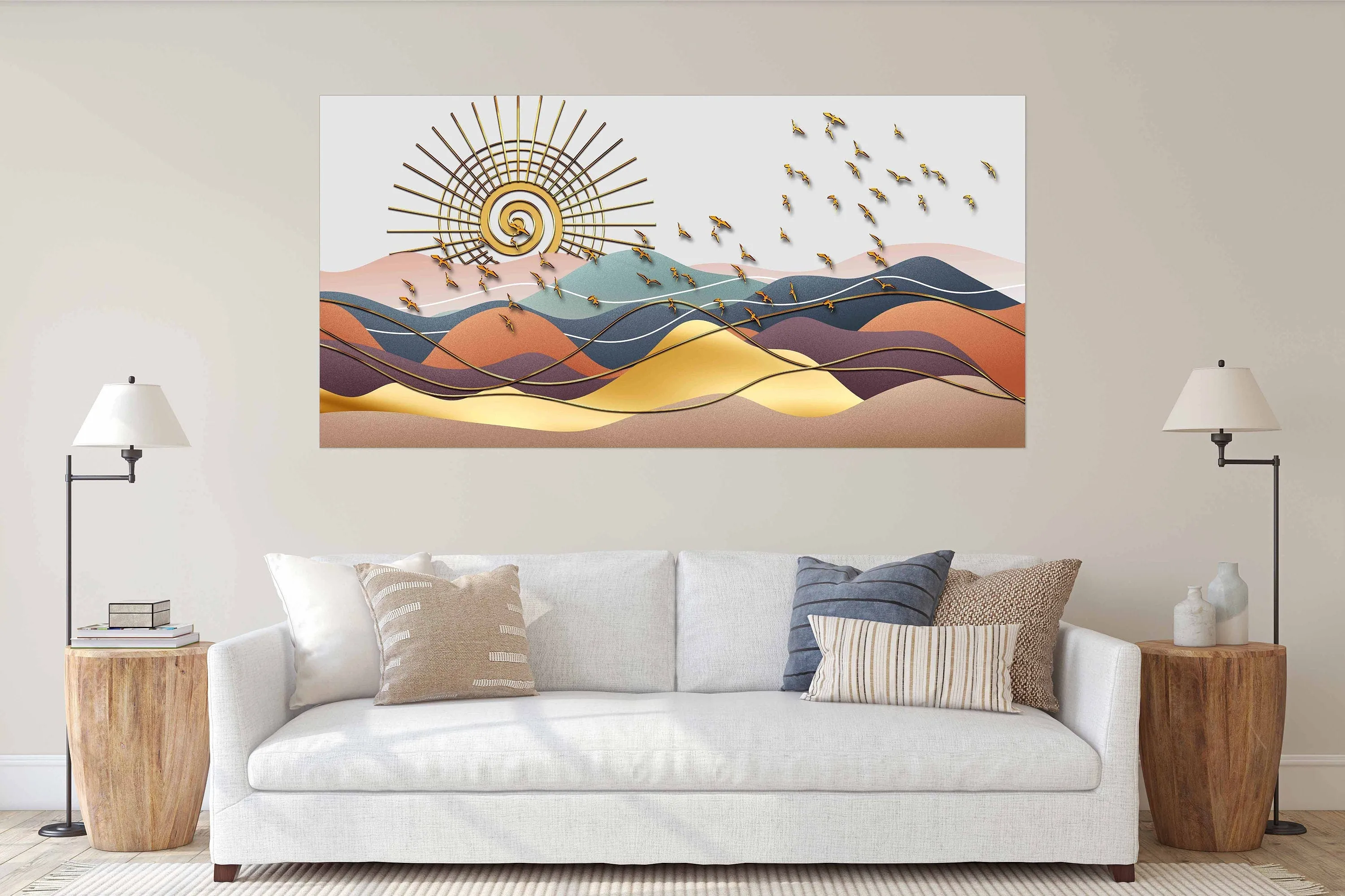 Golden sun Rocks and mountains 3 panel canvas Home wall decor Outdoors mountains wall art Canvas painting