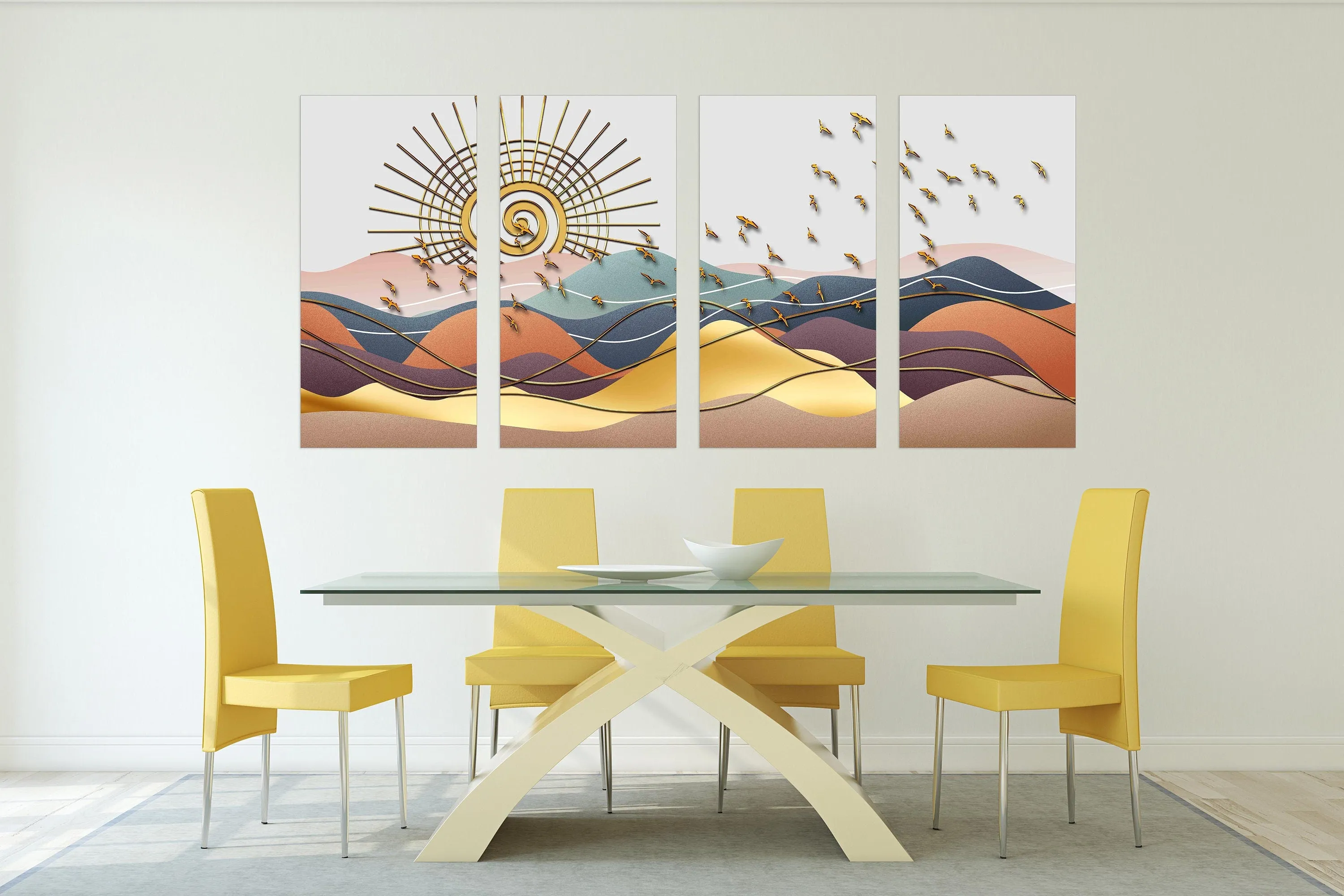 Golden sun Rocks and mountains 3 panel canvas Home wall decor Outdoors mountains wall art Canvas painting