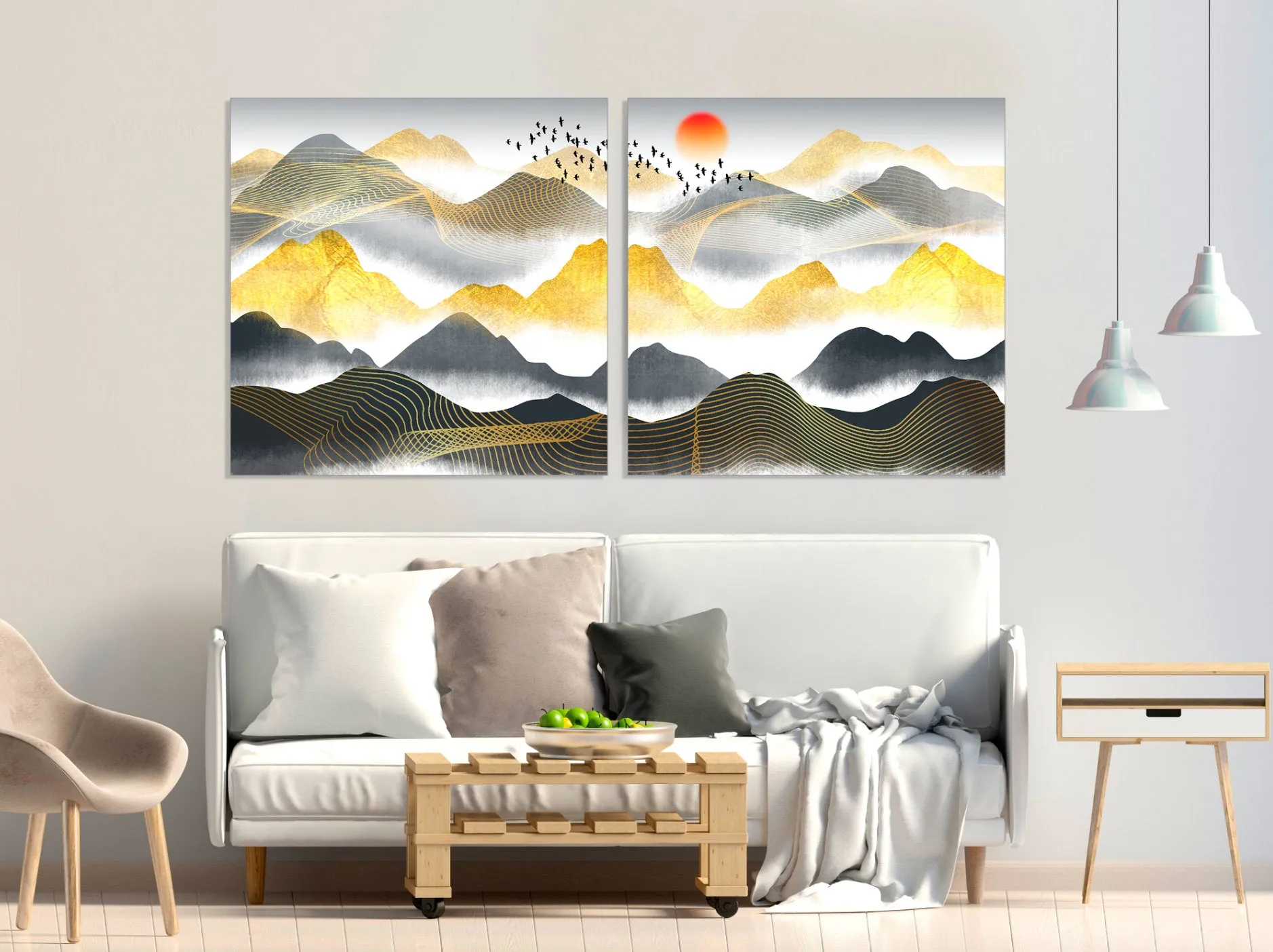 Great smoky mountains wall art  Abstract canvas painting Bedroom 3 prints mountains Abstract art print Multi panel canvas wall art