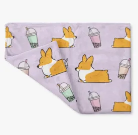 Lavender Bubble Tea Corgi Fleece Blanket | 3 Sizes