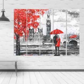 Love paintings on canvas, valentines day gift, love picture,  red umbrella art, Red tree wall decor, couple in love art extra large wall art