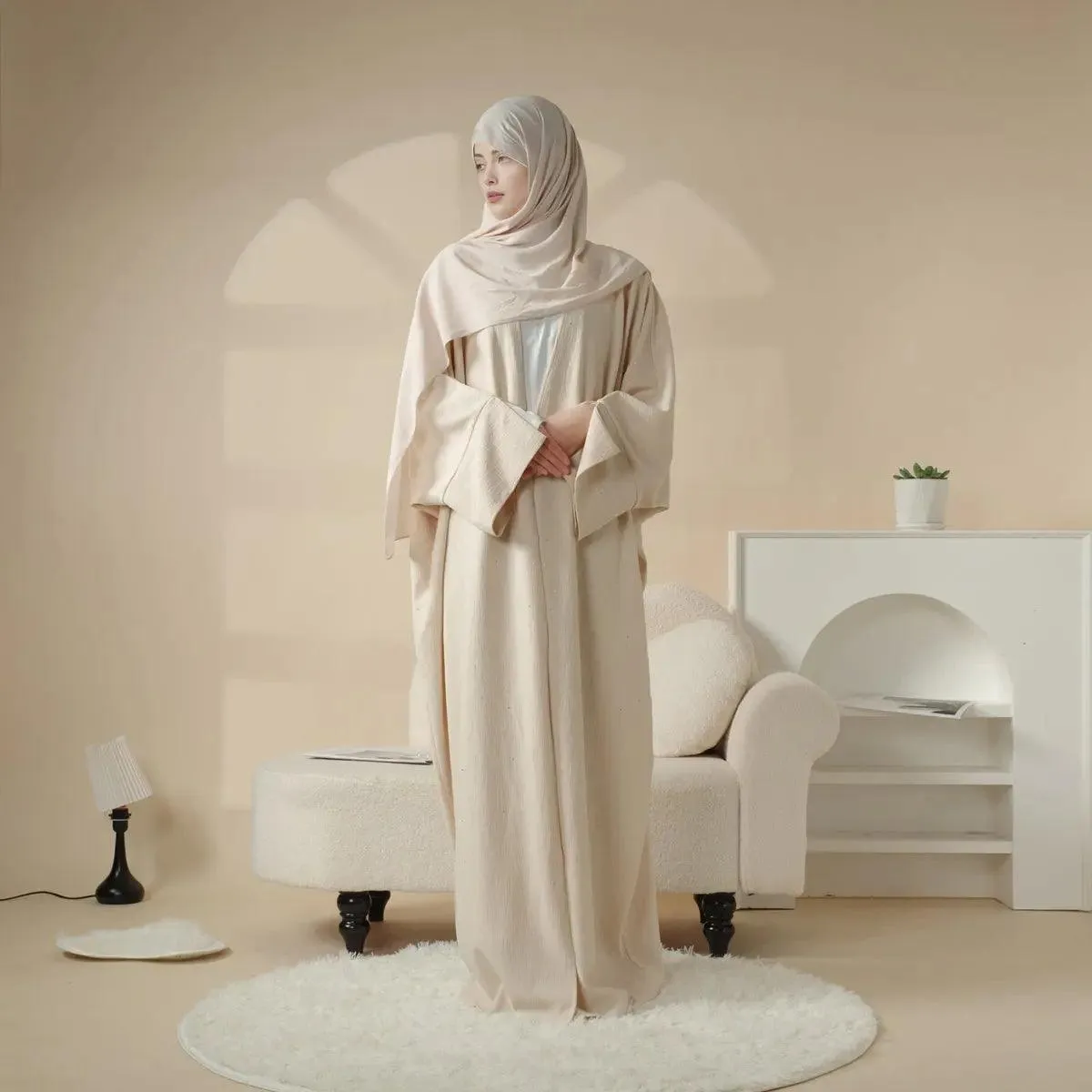 MOA027 Wide Split Sleeve Glittering Ripple Cloth Open Abaya