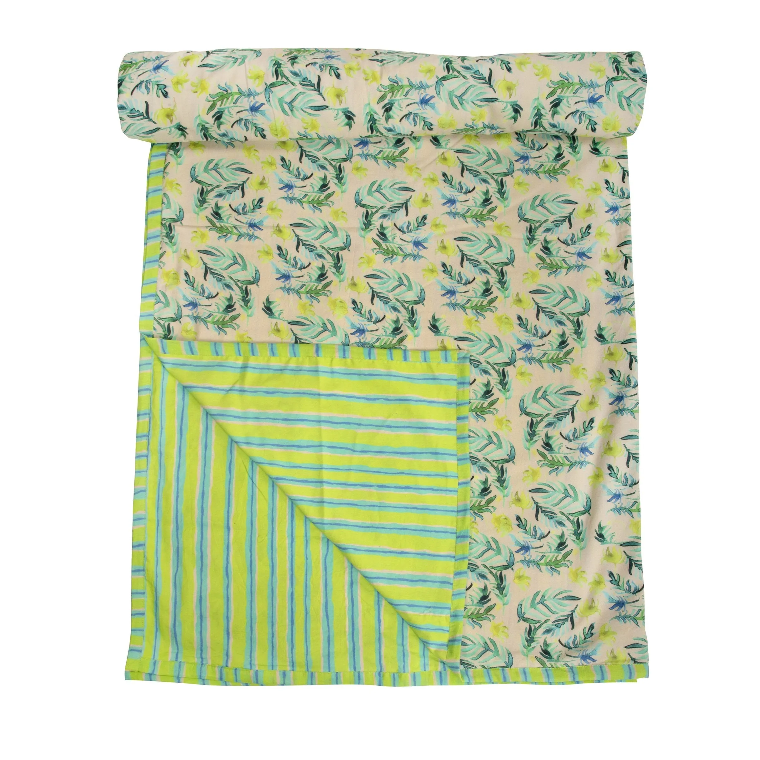 Peach and Green Leaves Printed Duvet / Dohar