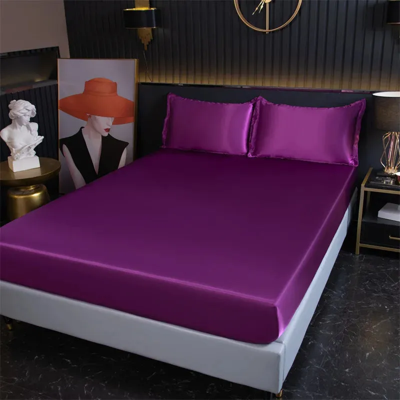 SINOTAO  -  1Pcs Bed Sheet Satin Polyester Fitted Bed Sheet Luxury Solids Color Sheets for Adults Bed 200x220cm No Pillowcase