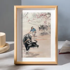 Spring Plowing - Desk Decoration Ornament Chinese Landscape Painting